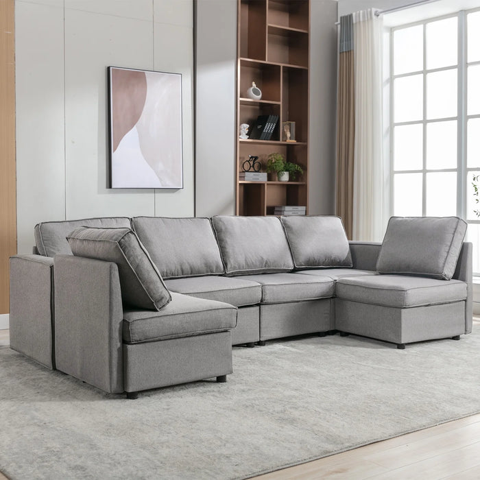 U-Shaped Sectional Sofa with Storage and Reversible Chaises,Light Grey