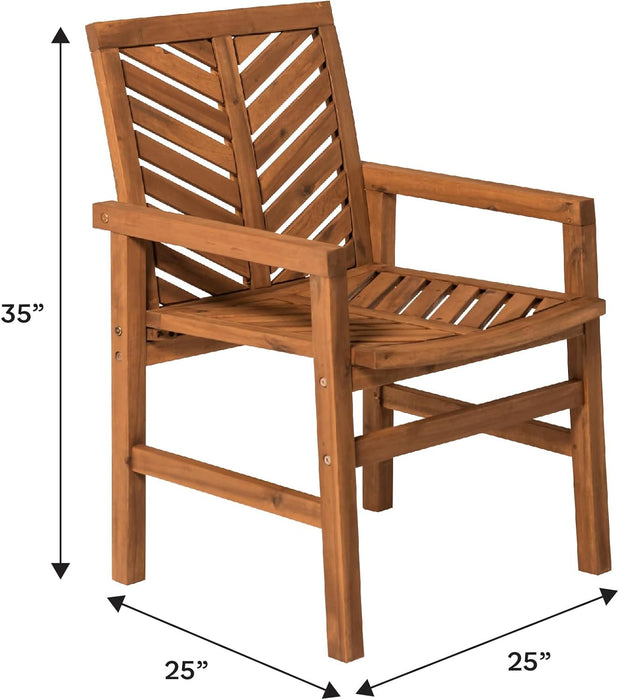 2 Piece Outdoor Patio Chevron Wood Chair Set All Weather Backyard Conversation Garden Poolside Balcony, Set of 2, Brown