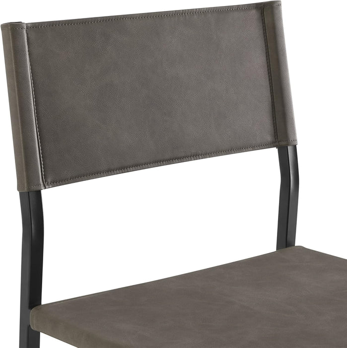 Faux Leather Counter Height Bar Stools Set of 2, Sling Armless Kitchen Barstools with Back and Metal Frame, 24" H Seat Height Counter Chairs, Grey