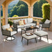Patio Furniture Sets for 6 with Swivel Chair, Outdoor Conversation Sets 6 Pcs, 1X Coffee Table. 1Xswivel Chair, 1X3-Seat Sofa, 2Xottomans for Porch Poolside Gray