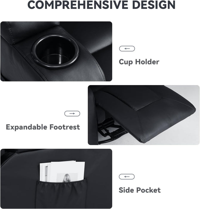 Recliner Chair Set, Furniture 3PC Bonded Leather Recliner Set Living Room Set, Sofa, Recline Chair (Black,Living Room Set 3)