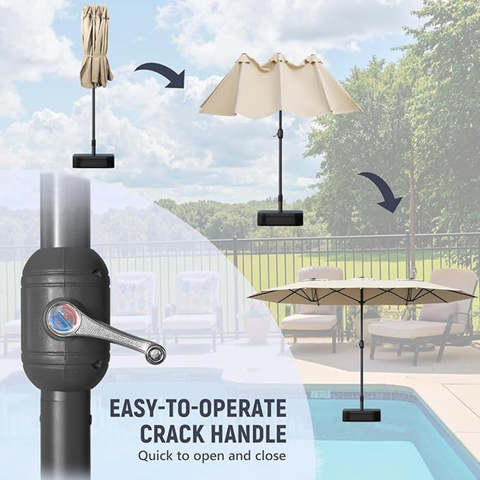 15Ft Large Patio Umbrella, Double Sided Outdoor Umbrellas, Market Umbrellas with Crank Handle, Backyard Umbrela for Deck, Garden, Pool
