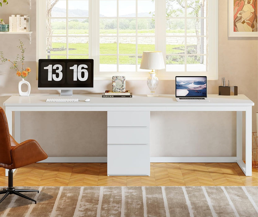 78.7'' 2 Person Computer Desk with 3 Drawers, Extra Long Double Office Desk with Storage, Modern Dual Study Writing Table Workstation for Home Office, White