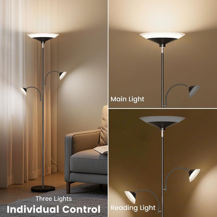 42W 3-Light Torchiere Floor Lamp, LED Tree Standing Lamp