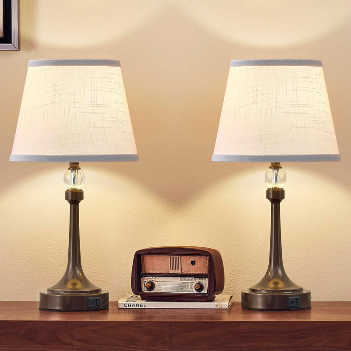 Touch Brown Table Lamp Set of 2 with USB C+A Ports-19.7''