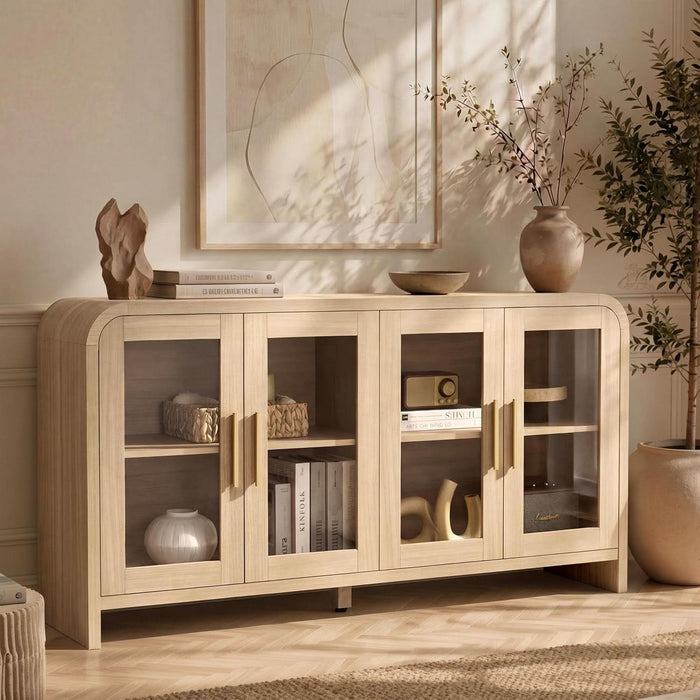 60" Modern Buffet Cabinet with Storage, Curved 4-Door Sideboard