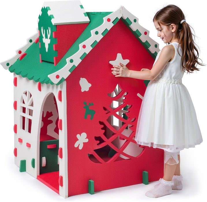 EVA Foam Kids Playhouse, DIY Building Blocks Toy, Indoor Outdoor Children'S Play Tent, Creative Fun House Gift for Toddler Children Ages 3 and Up, Green Roof