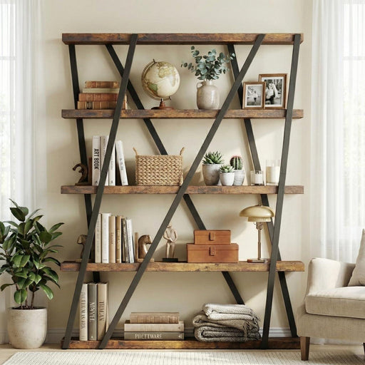 Five Tier EngineeredWood Bookshelf Tall Espresso Brown