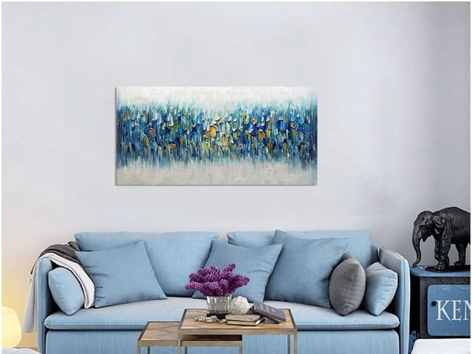 Art,30X60Inch Colorful Knife Painted on Canvas Teal Blue Fantasy Abstract Paintings Seascape Artwork Modern Colorful Acrylic Wall Art Wood inside Framed Ready to Hang