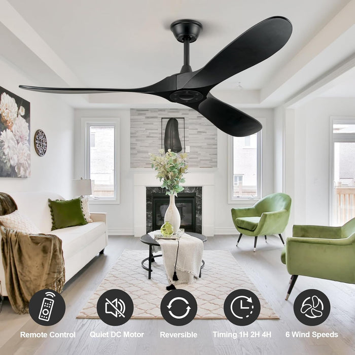 Premium 52 Inch Black Ceiling Fan With Remote Control