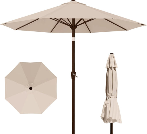 10FT Outdoor Patio Umbrella, Market Table Umbrella with Push Button Tilt and Crank, 8 Sturdy Fiberglass Ribs, UV Protection for Pool, Lawn, Deck, Backyard, Garden (Beige)