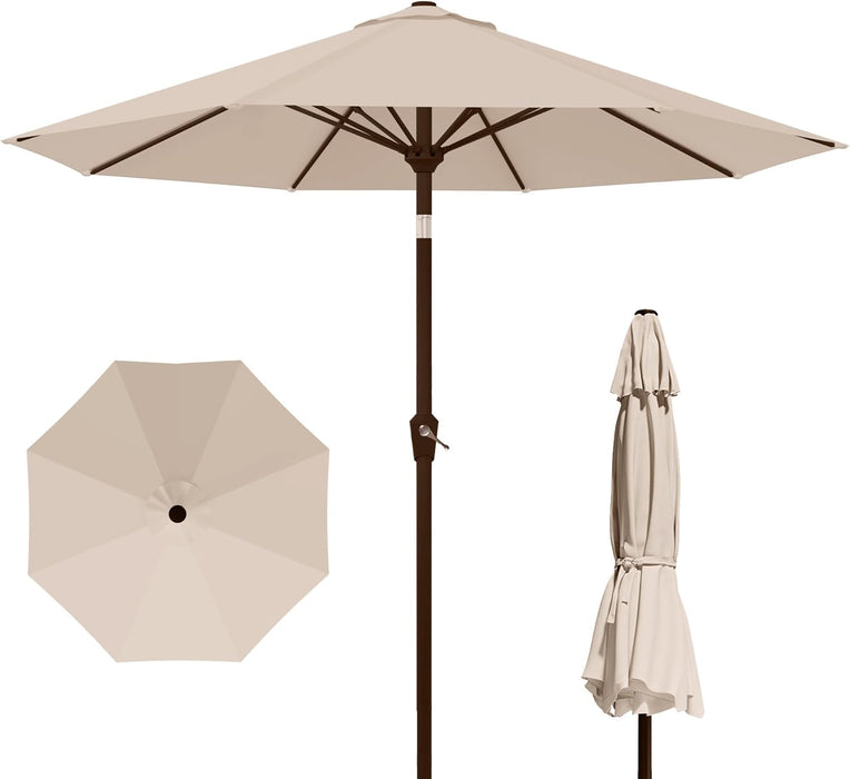 10FT Outdoor Patio Umbrella, Market Table Umbrella with Push Button Tilt and Crank, 8 Sturdy Fiberglass Ribs, UV Protection for Pool, Lawn, Deck, Backyard, Garden (Beige)