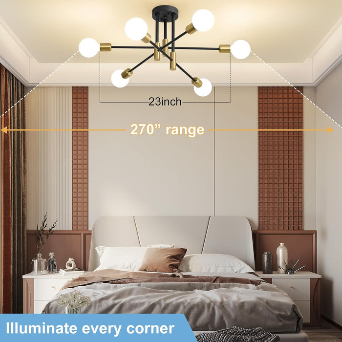 Modern Chandelier Ceiling Light Fixture, 6-Light Sputnik Dining Chandeliers 31.18" Gold and Black Chandelier over Table, Mid Century Lights Fixture for Dining Room Living Room Kitchen Island