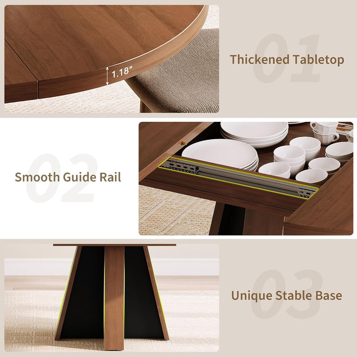 43.3In-59In Extendable round Dining Table for 4-6, Modern Wooden Kitchen Table for Dining Room, Adjustable Size Oval Circle Dinner Tables Furniture for Kitchen Living Room, Walnut Brown