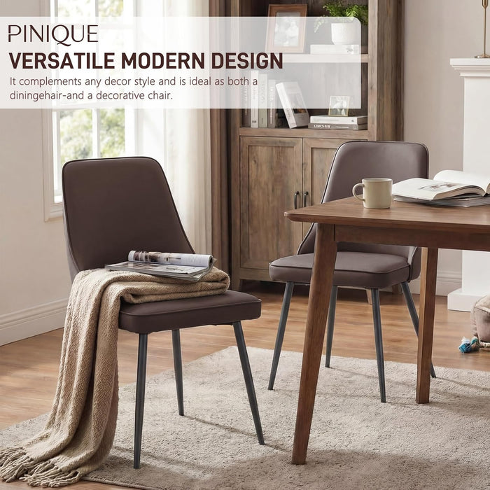 Dining Chairs Set of 4,Dining Room Chairs, Upholstered High Back Side Modern Chairs with Metal Legs, Easy‑To‑Clean Leather Kitchen Chairs for Dining Room Living Room Brown