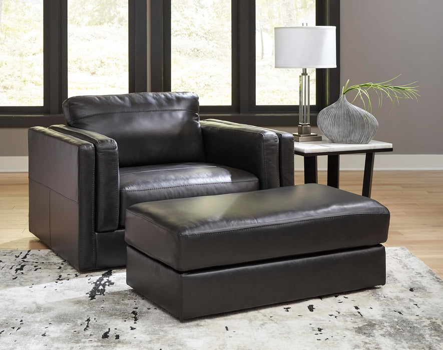 Amiata Contemporary Firmly Cushioned Leather Rectangular Ottoman, Black