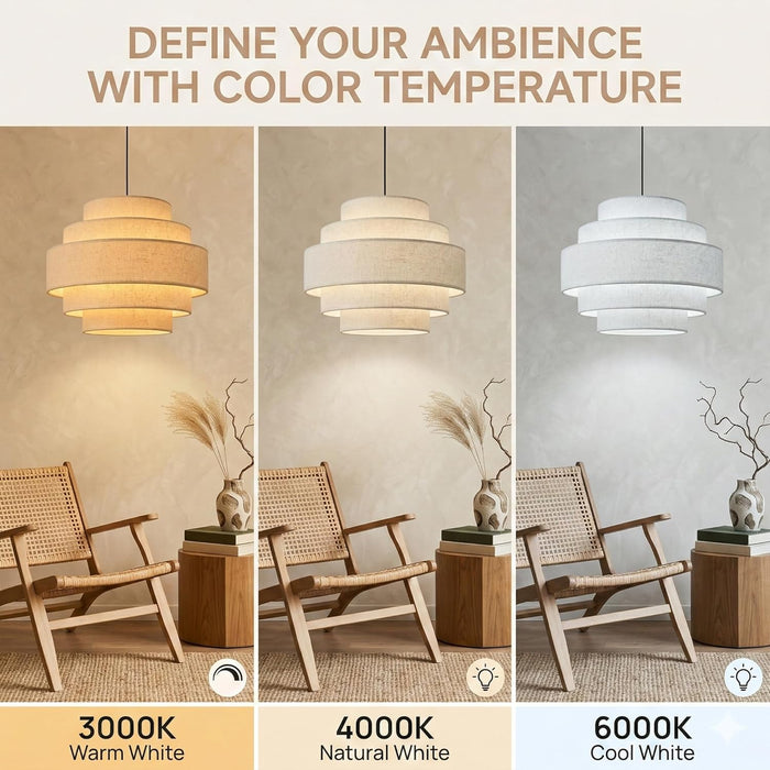 FiveTier Farmhouse Pendant Light Beige Linen Shade