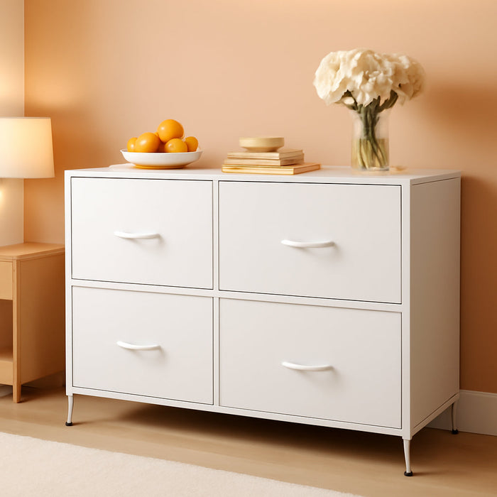 Dresser for Bedroom with 5 Drawers, Wide Chest of Drawers, Fabric Dresser, Storage Organization Unit with Fabric Bins for Closet, Living Room, Hallway, White