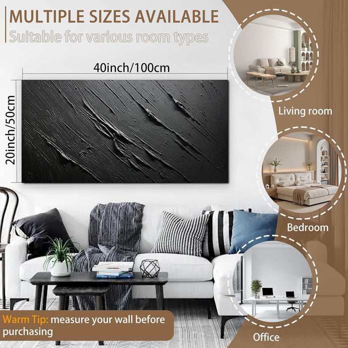 Black Abstract Wall Art for Living Room Hand Painted Minimalist Textured Oil Painting Large Artwork for Bedroom Office Ready to Hang 20X40 Inch