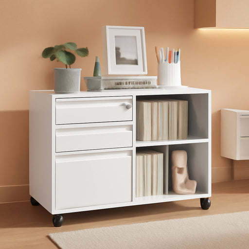 White 3-Drawer Rolling Metal File Cabinet Lockable