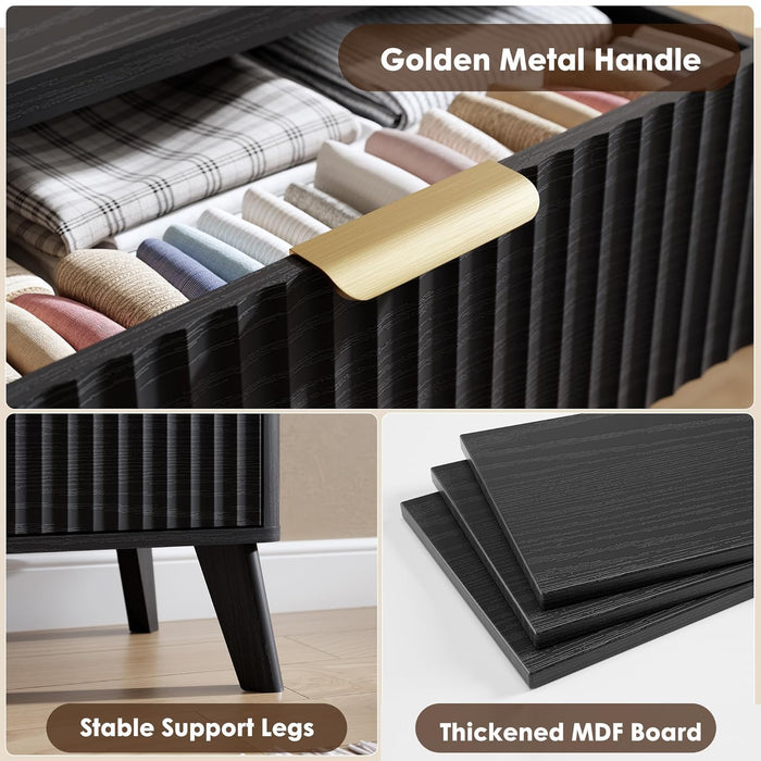 Five Drawer Dresser Anthracite Wood Curved Profile