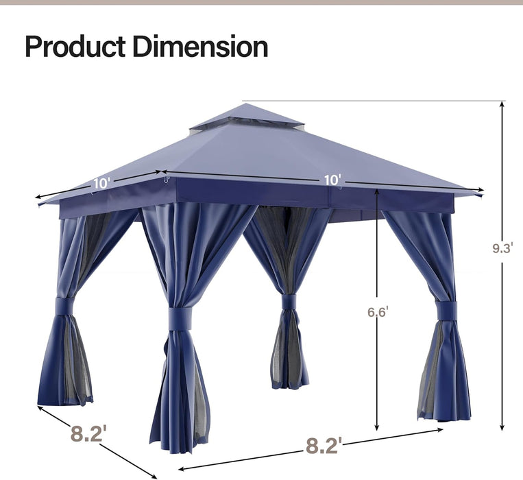 Patio Gazebo 10'X10', Outdoor Heavy Duty Party Tent Shelter with Double Roofs, Mosquito Nettings and Privacy Screens for Backyard, Garden, Lawn, Navy Blue