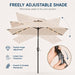 6.5 X 10Ft Rectangular Patio Umbrella with Solar Lights, 16 LED Lighted Market Umbrella with Push-Button Tilt and Crank, 6 Sturdy Iron Ribs for Garden, Deck, Pool, Beige