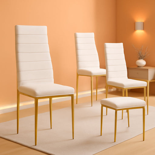 White Dining Chairs Set of 4, Gold Chromed Modern Soft Padded High Back Kitchen Chair for Dining Room, Kitchen (4, White with Gold Legs)