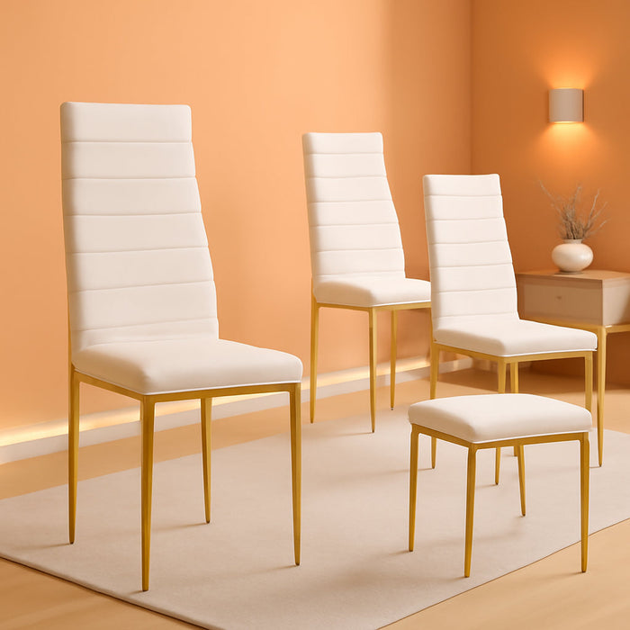 White Dining Chairs Set of 4, Gold Chromed Modern Soft Padded High Back Kitchen Chair for Dining Room, Kitchen (4, White with Gold Legs)