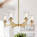 Brushed Gold Chandeliers, 6 Light Farmhouse Chandelier for Dining Room Light Fixtures over Table, Hanging Light Fixture with Clear Glass Shade for Kitchen Island Living Room Bedroom