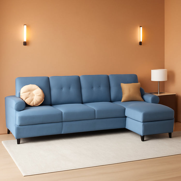 U-Shaped Sectional Sofa with Double Chaise, 4-Seat Linen Fabric Living Room Furniture Set, High-Density Cushions for Ultimate Comfort & Modern Style, Blue