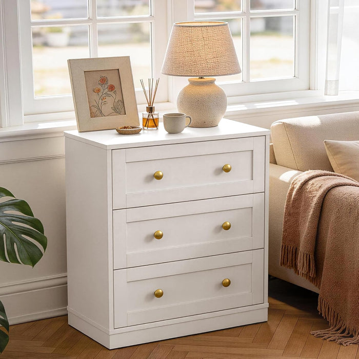 White 3 Drawer Dresser, Small Dresser for Bedroom, Wood Nightstand with Drawers, Modern Chest of Drawers for Closet, Living Room, Entryway