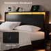 King Size Bed Frame with LED Lights & Charging Station – Wood Floating Bed Frame with Storage Headboard, Adhesive Slats, Kick-Free & Noise-Free Design, Easy Assembly, Black