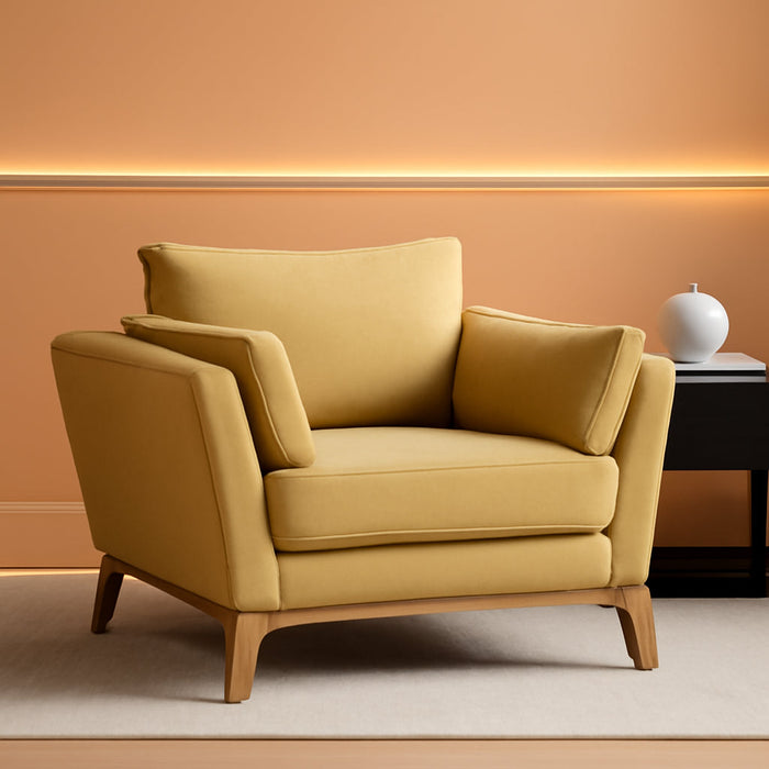 Large-Sized Accent Chair, Thick Cushion Bedroom Reading Chair, Comfortable Living Room Single Sofa, Linen Yellow