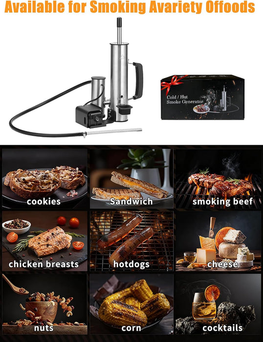 2026 Advanced Cold Smoke Generator, Tube for Pellet Smoker Upgrade, Smoker Attachment for Gas Grilling, Portable Cordless Electric, Hot or Cold Smoking: Fits Weber, Traeger, Pit Boss, East Oak Ect...
