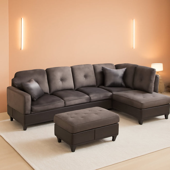 Dark Brown Sectional Couch for Living Room Set, 105 Inch Sectional Sofa L Shaped Couch with Storage Ottoman/Microfiber Fabric/Facing Right Chaise