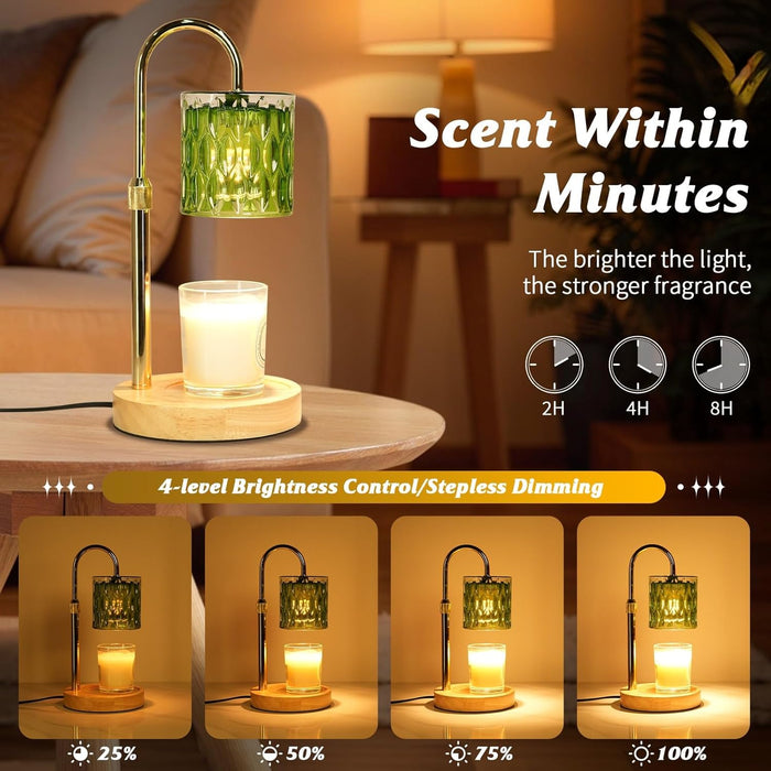 Candle Warmer Lamp with Timer and Dimmable, Electric Wax Melt Warmers Height Adjustable with 2 Bulbs, Christmas Gifts for Women Mom House Warming, Modern Home Decor for Scented Jar Candles Green
