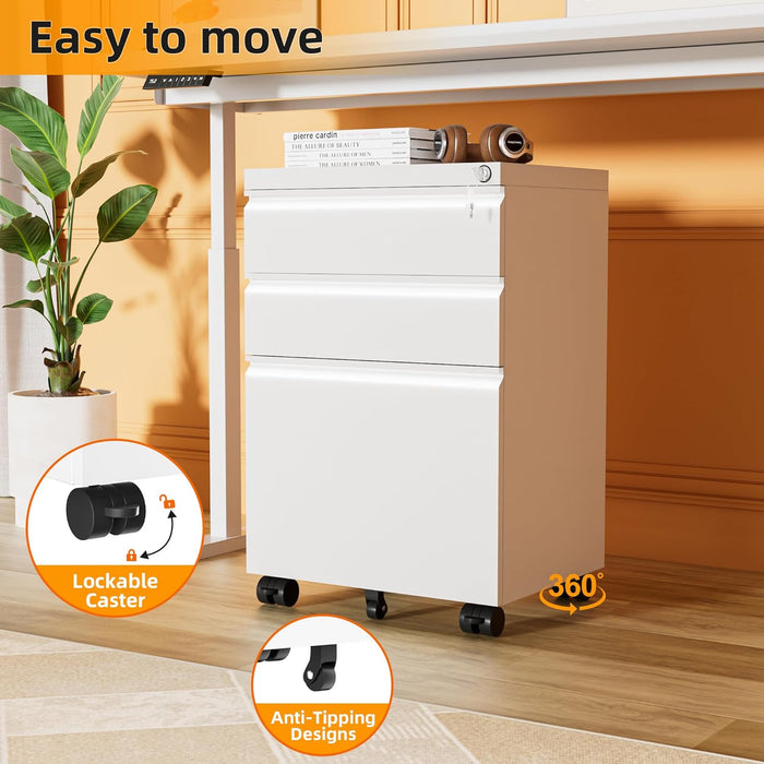 Locking 3-Drawer Rolling File Cabinet