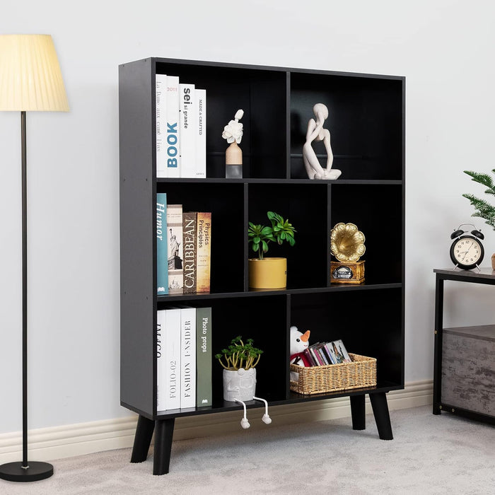 Black Bookshelf,3 Tier Modern Bookcase with Legs,Bookshelves Wood Storage Shelf, Open Book Shelves Cube Organizer,Freestanding Short Bookcases