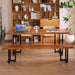 Solid Wood Administrative Desk, Dining Table with Durable Metal Legs, Uniquely Designed Leisure Table, Perfect for Restaurants and Home Offices, (Wood Brown, 62.99In)