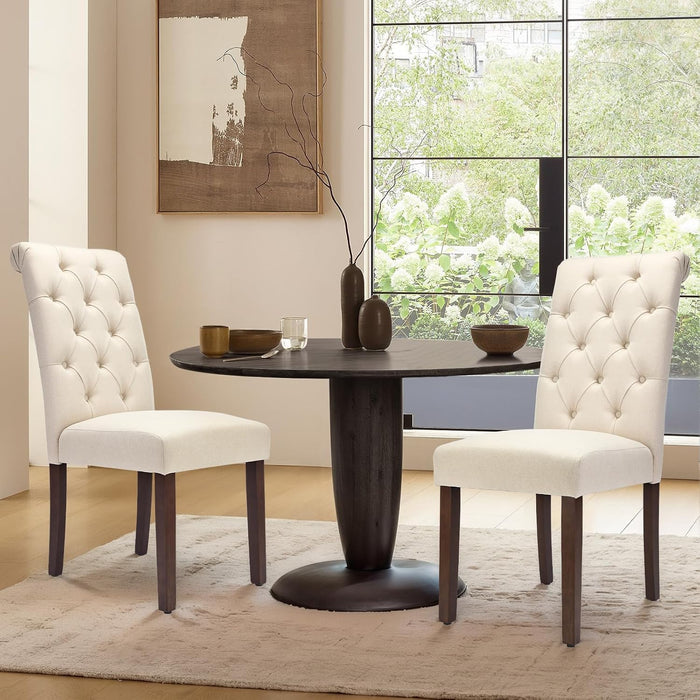 Tufted Dining Chairs Set of 4, Accent Parsons Diner Chair Upholstered Fabric Stylish Kitchen Chairs with Solid Wood Legs and Padded Seat, Beige