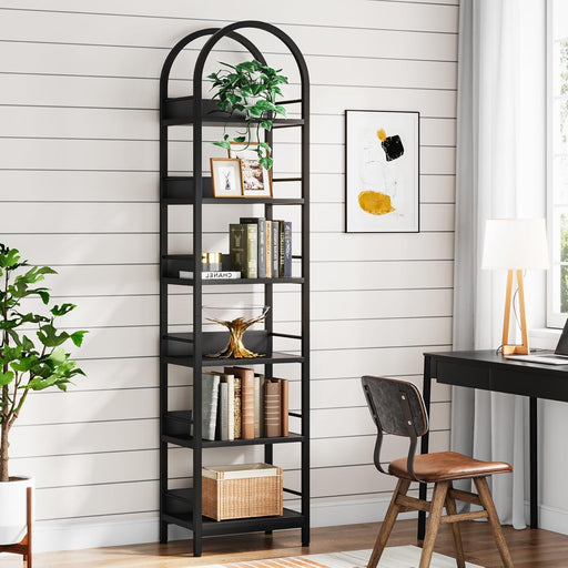 78.7 Inches Towering Arched Corner Bookshelf Black