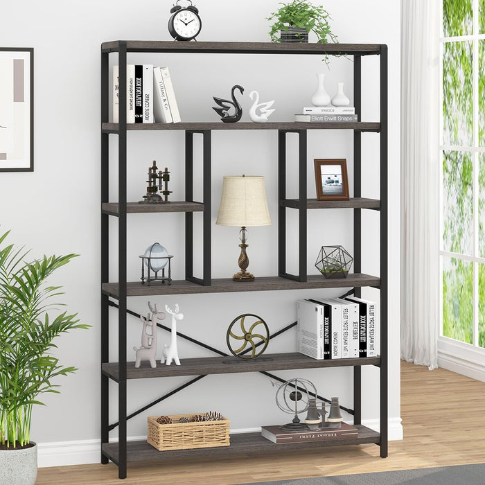 6 Tier Industrial Bookshelf for Bedroom Living Room Office, Dark Grey