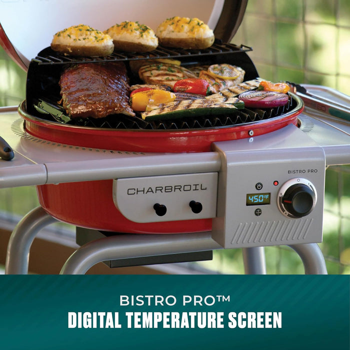 3-In-1 Dual Fuel Outdoor Bistro Pro Electric Grill & Griddle + Charcoal Mode BBQ, Red - 25302146