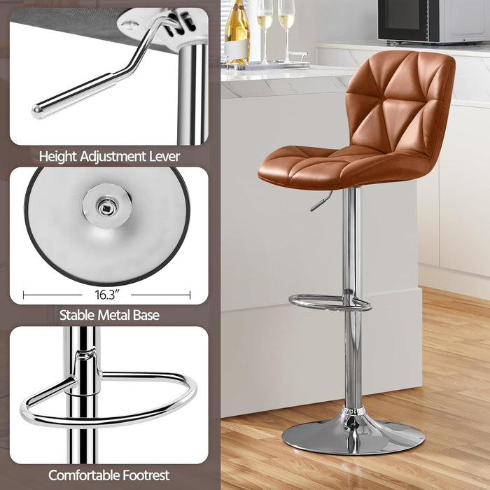 Bar Stools Set of 2, Modern Kitchen Island Stools with Backrest, PU Leather Adjustable Counter Stools for Kitchen Counter Bar, Retro Brown