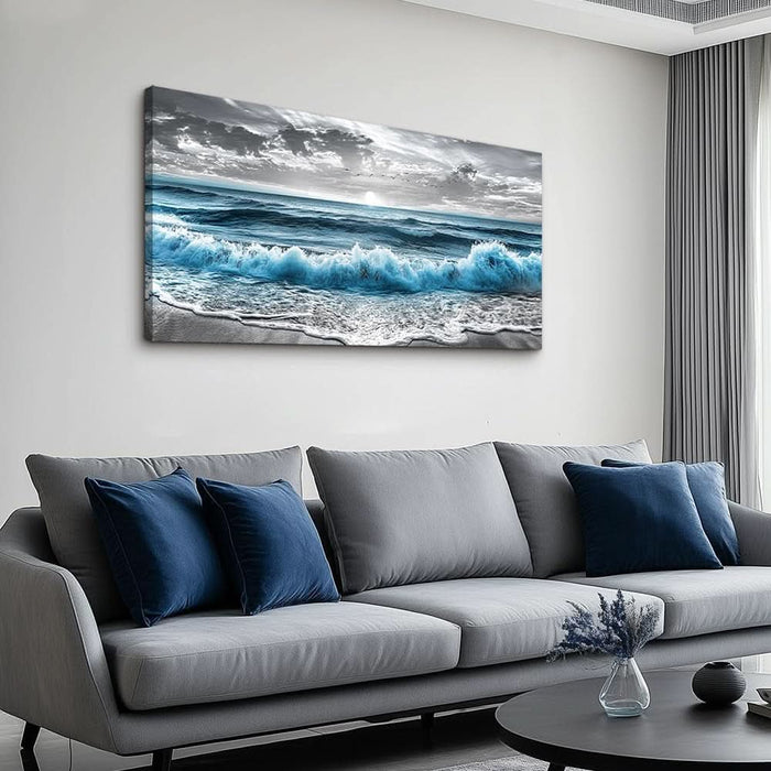 Canvas Wall Art for Living Room Wall Decor for Bedroom Office Wall Decoration Sea Wave Landscape Painting Black and White Pictures Artwork Room Aesthetic Home Decor 20X40 In