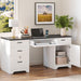 59” Office Desk with Lockable Drawers, Modern Computer Desk with File Drawer, Charging Station & Drop-Front Keyboard Drawer, Executive Desk with Storage Cabinet for Home Office & Studio, White