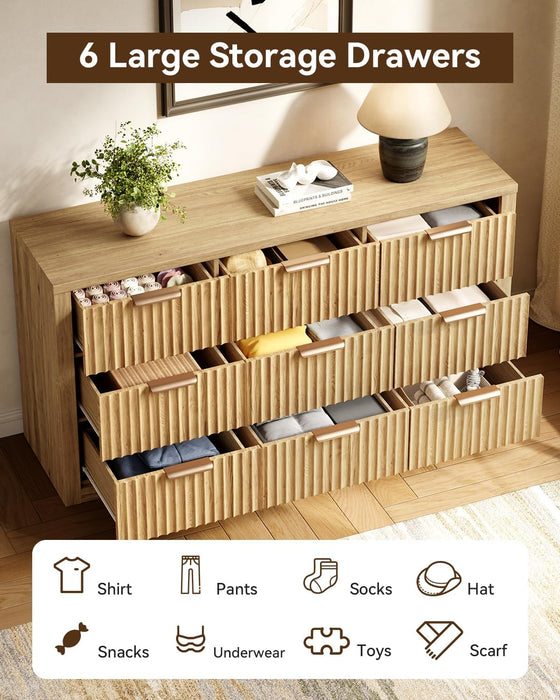 57" W Fluted Dresser with 9 Drawers, Wooden Dresser TV Stand
