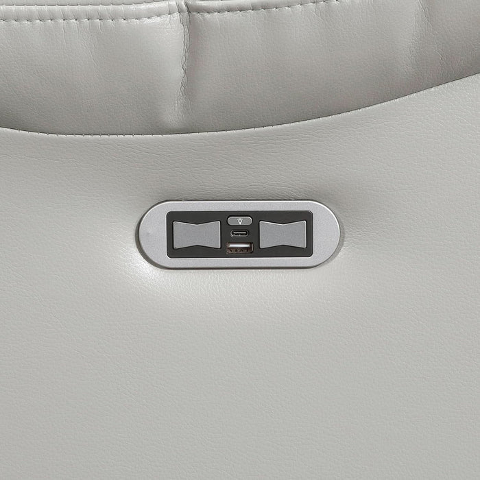 Wll Hugger Power Double Reclining Sof with Center Drop-Down Tble, Fux Lether Home Theter Seting with LED Lighting/Usb Chrging Ports/Wireless Chrger/Cup Holders, Mgzine Pocket, Gry