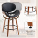 Bar Stools Set of 3, 26 Inch Leather Upholstered Counter Height Bar Stools with Curved Seat and Backrest, 360° Swivel Walnut Wood Barstools for Kitchen Island, Bar, Cafe, Black